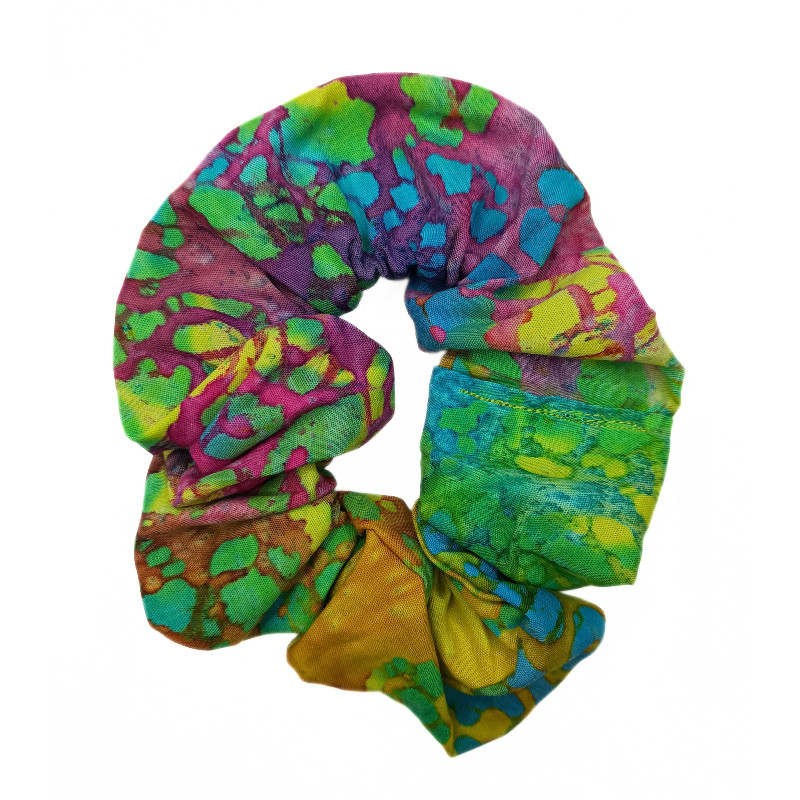Rainbow Blossom Batik Scrunchie