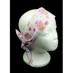 Pink Cupcakes & Hearts Self Tie Headband
