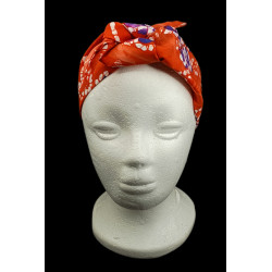 Orange & Blue Flower Batik Self Tie Headband