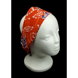 Orange & Blue Flower Batik Self Tie Headband