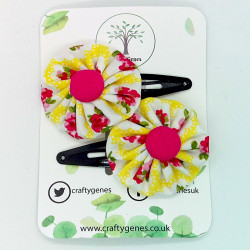 Yellow & Cerise Floral Hair Clips
