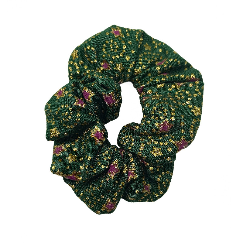 Christmas Green, Gold & Purple Stars Mini Scrunchie