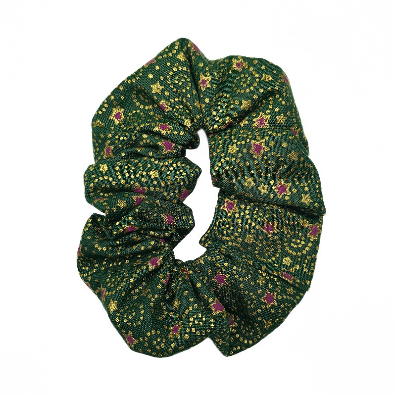 Christmas Green, Gold & Purple Stars Scrunchie