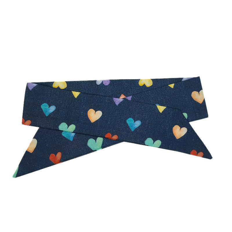 Denim Hearts Self Tie Headband