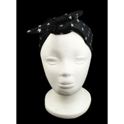 Black & Silver Stars Self Tie Headband