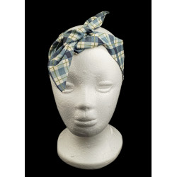 Christmas Highland Blue & Green Check Self Tie Headband