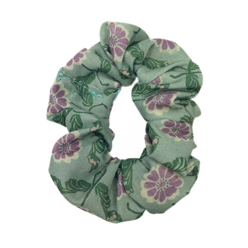 Teal Wishbone Floral Mini Scrunchie